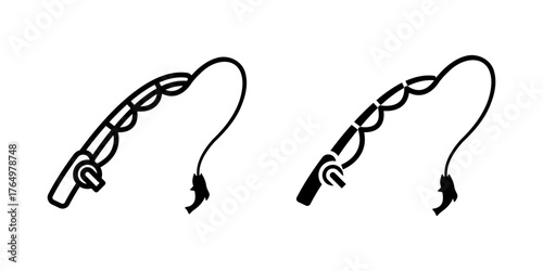 Fishing icon set. a simple fishing pole with fish lure illustration. Perfect for web design, logos, and other graphic design needs. Isolated on white background.