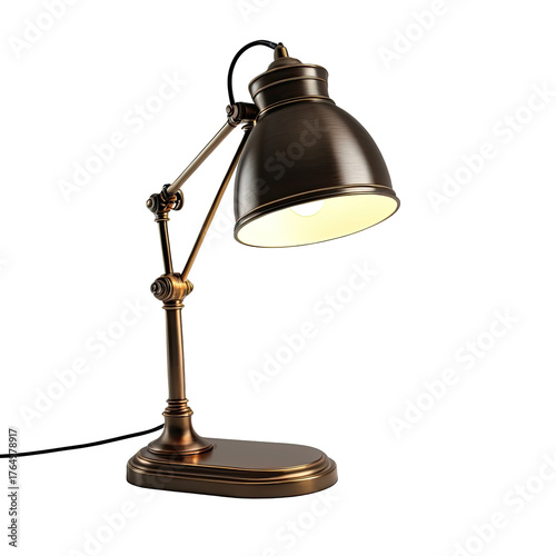 Vintage-style bronze desk lamp with a curved shade and articulated arm
