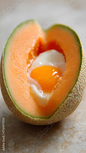 Wallpaper Mural Cantaloupe Egg Bowl – Sweet & Savory Summer Breakfast, Poached Egg in Melon – Refreshing Brunch Idea, Creative Food Art: Cantaloupe with Sunny-Side-Up Egg Torontodigital.ca