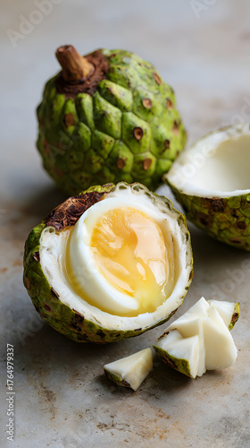 Wallpaper Mural Custard Apple Egg Bowl – Sweet & Savory Tropical Breakfast, Baked Egg in Cherimoya – Gourmet Brunch Delight, Creative Food Art: Roasted Custard Apple with Runny Yolk Torontodigital.ca