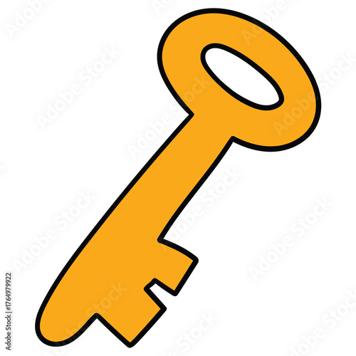 Hand-drawn cartoon gold key on a white background.