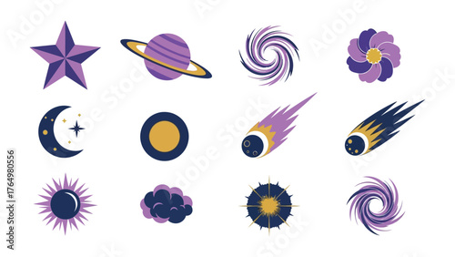 Cosmic Collection: Explore the cosmos through this abstract collection, featuring various celestial elements in a minimalist and artistic style.