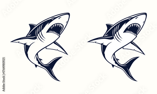 Predatory Sharks Silhouette: Two fierce shark silhouettes, capturing a sense of power and the raw, untamed nature of the deep blue sea. A striking illustration. 