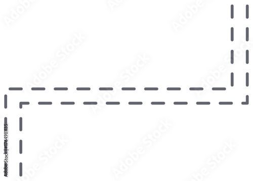Monochrome Vector Dashed Connector Element. This minimalist, angled line illustration functions as a flowchart connector for conditional or auxiliary paths. Editable reference marker or callout