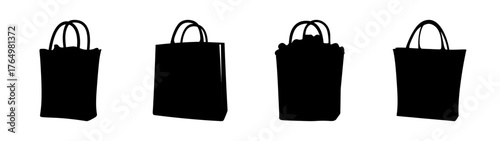 Stylish black shopping bag silhouettes versatile graphic elements for modern retail fashion e-commerce marketing and promotion designs