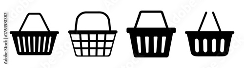 Essential shopping basket icons set simple commerce symbols for various digital applications and retail graphic needs