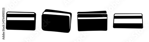 Generic financial transaction cards simple monochrome graphic design set essential for modern digital payment banking and financial concepts