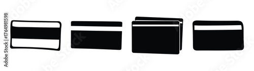 Modern financial transaction symbols set featuring various credit and debit card icons perfect for digital payments and banking services