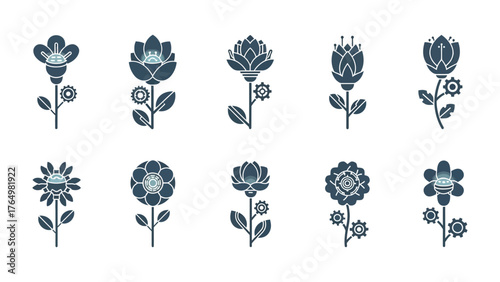 Floral Symphony: A harmonious arrangement of stylized flower illustrations, their elegant forms and intricate designs evoking a sense of grace and natural beauty.