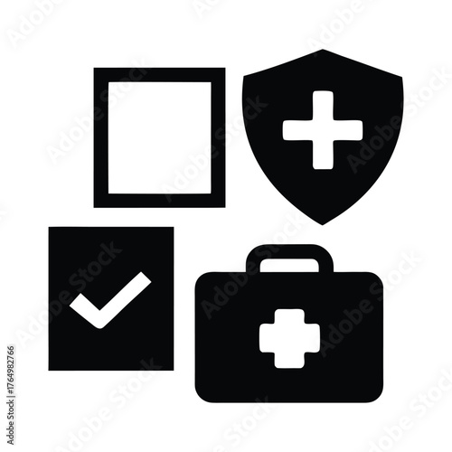Medical insurance healthcare protection check box first aid kit health safety concept vector icon