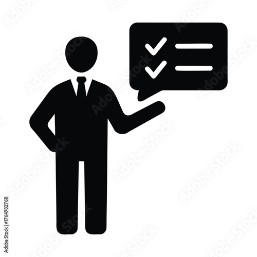 Man presentation checklist icon vector illustration for business strategy and planning concept
