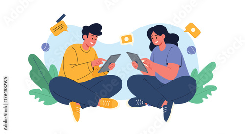 People Using Tablets Outdoors for Social Media.