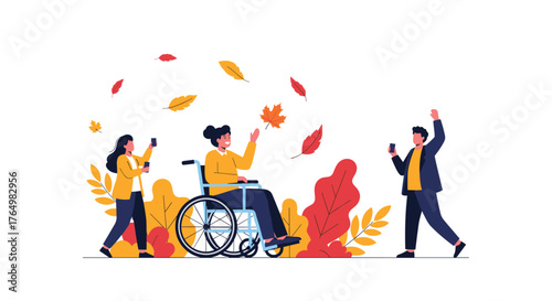 Autumn Fun - People Enjoying Fall with Leaves.