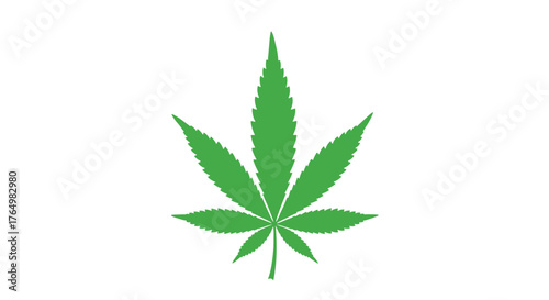 Green Cannabis Leaf Illustration on White Background.