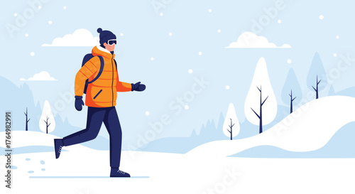 Man Running in Winter Landscape Illustration.