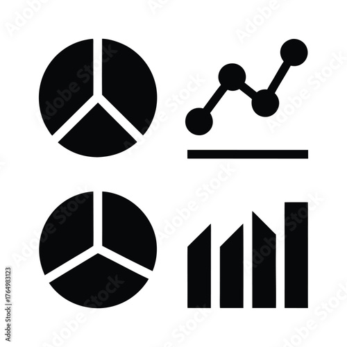 Visual representation of data charts and graphs including pie chart line graph and bar graph statistics