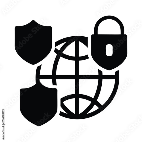 Global network security internet protection cybersecurity data privacy protection shield lock icon