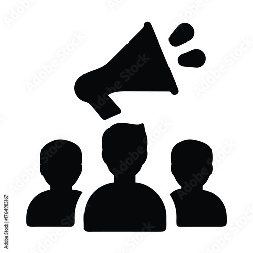 Megaphone marketing announcement to group of people communication and public speaking concept