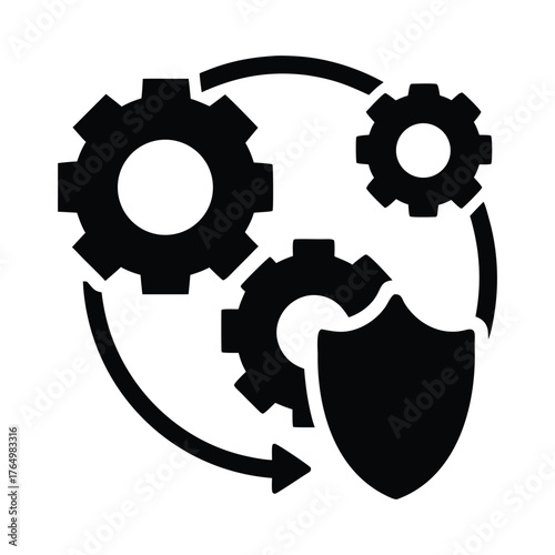 Security system process automation with gears and shield for data protection concept design