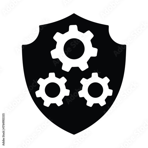 Security shield with gears icon for technology protection and engineering solutions concept design