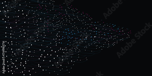  Abstract orange particles of optical fiber illustrationlines with dots over dark background. connecting or big data concept