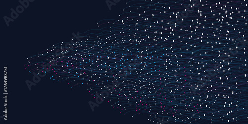 Abstract orange particles of optical fiber illustrationlines with dots over dark background. connecting or big data concept