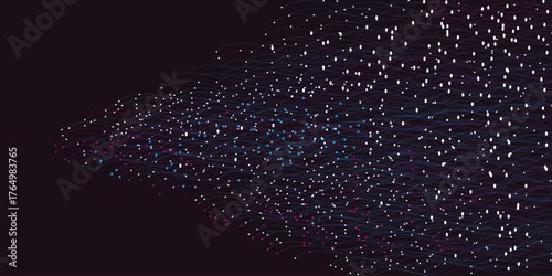  Abstract orange particles of optical fiber illustrationlines with dots over dark background. connecting or big data concept