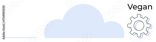 Cloud element with gear and vegan label highlights sustainability, eco-friendly solutions, and technological progress. Ideal for innovation, environment, digital tools, veganism, green energy, cloud