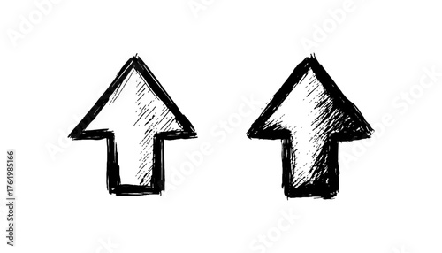 Two black arrows pointing upward white background. Vector black upward pointing arrows. 