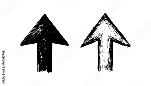 Two black arrows pointing upward white background. Vector black upward pointing arrows. 