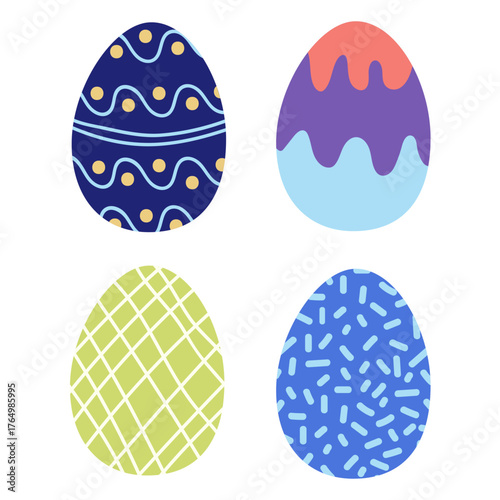 Colorful Easter eggs with various patterns and designs for spring celebrations and decoration ideas