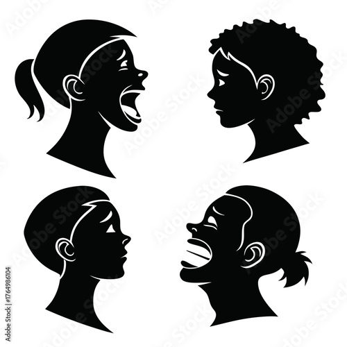 Silhouettes of people expressing negative emotions