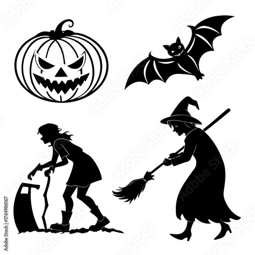 Set of halloween silhouette in vector