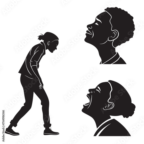 Silhouette of a young woman expressing different emotions