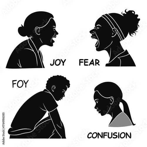 Silhouettes of people expressing different emotions