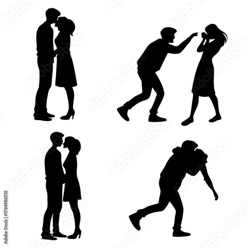 Silhouette of couple in different situation