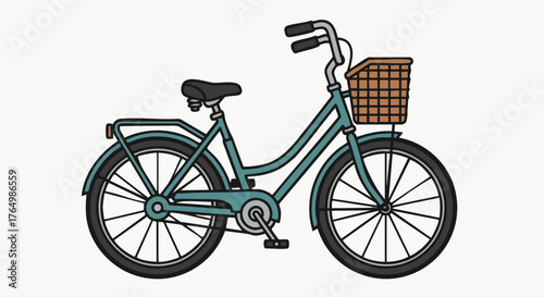 Simple illustration of a commuter bicycle featuring a front basket and rear rack