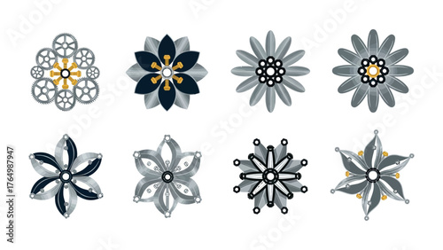 Mechanical Flowers: A set of intricate mechanical flower designs, showcasing a unique blend of artistry and engineering. These beautiful designs capture the essence of industrial elegance.