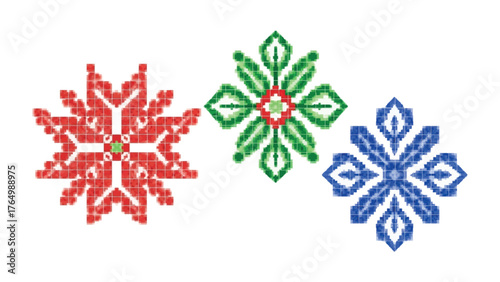 Embroidered Ornaments: a collection of intricate, vibrant, multi-colored designs, symbolizing artistic craftsmanship.