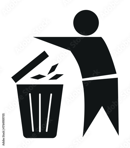 Keep Clean Symbol, Throw Trash in Bin Icon, Waste Management Sign, Environmental Awareness Vector, Garbage Disposal Illustration, Eco Friendly Poster Design, Public Cleanliness Graphic.