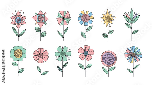 Floral Symphony: A delightful collection of stylized flowers in full bloom. A mesmerizing array of forms and colors.