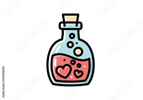 Love Potion in a Bottle with Heart Bubbles.