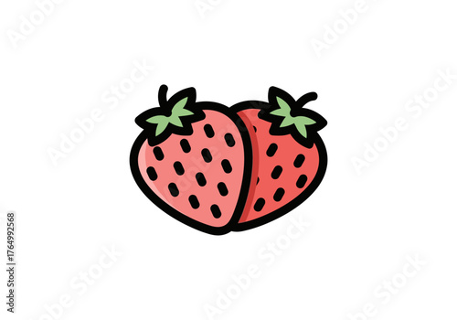 Two Strawberries Illustration: Fresh Sweet and Delicious Fruit.
