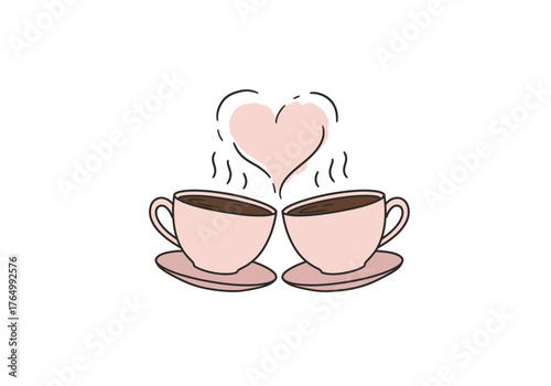 Two Cups of Coffee with Heart-Shaped Steam.