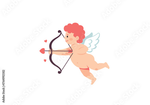 Cupid Aiming Arrow with Bow for Valentines Day.