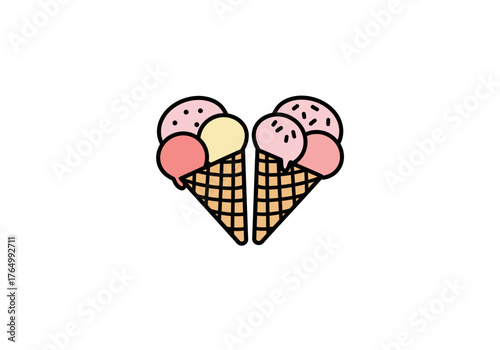 Two Ice Cream Cones Forming a Heart Shape.