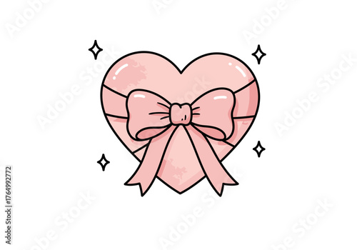 Heart-Shaped Gift Box with Bow and Sparkles Illustration.