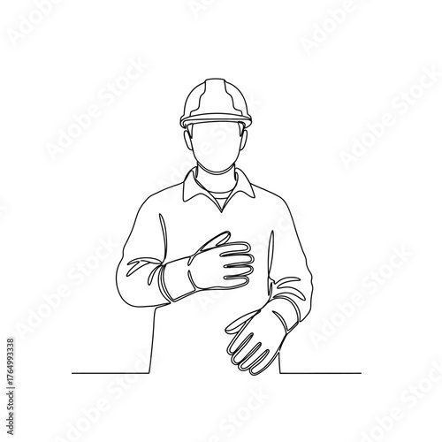 Construction worker in hard hat and gloves silhouette