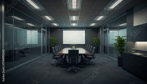 Conference room meeting office business interior boardroom corporate workspace furniture design architecture on transparent background