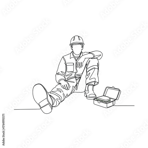 Construction worker taking a break silhouette